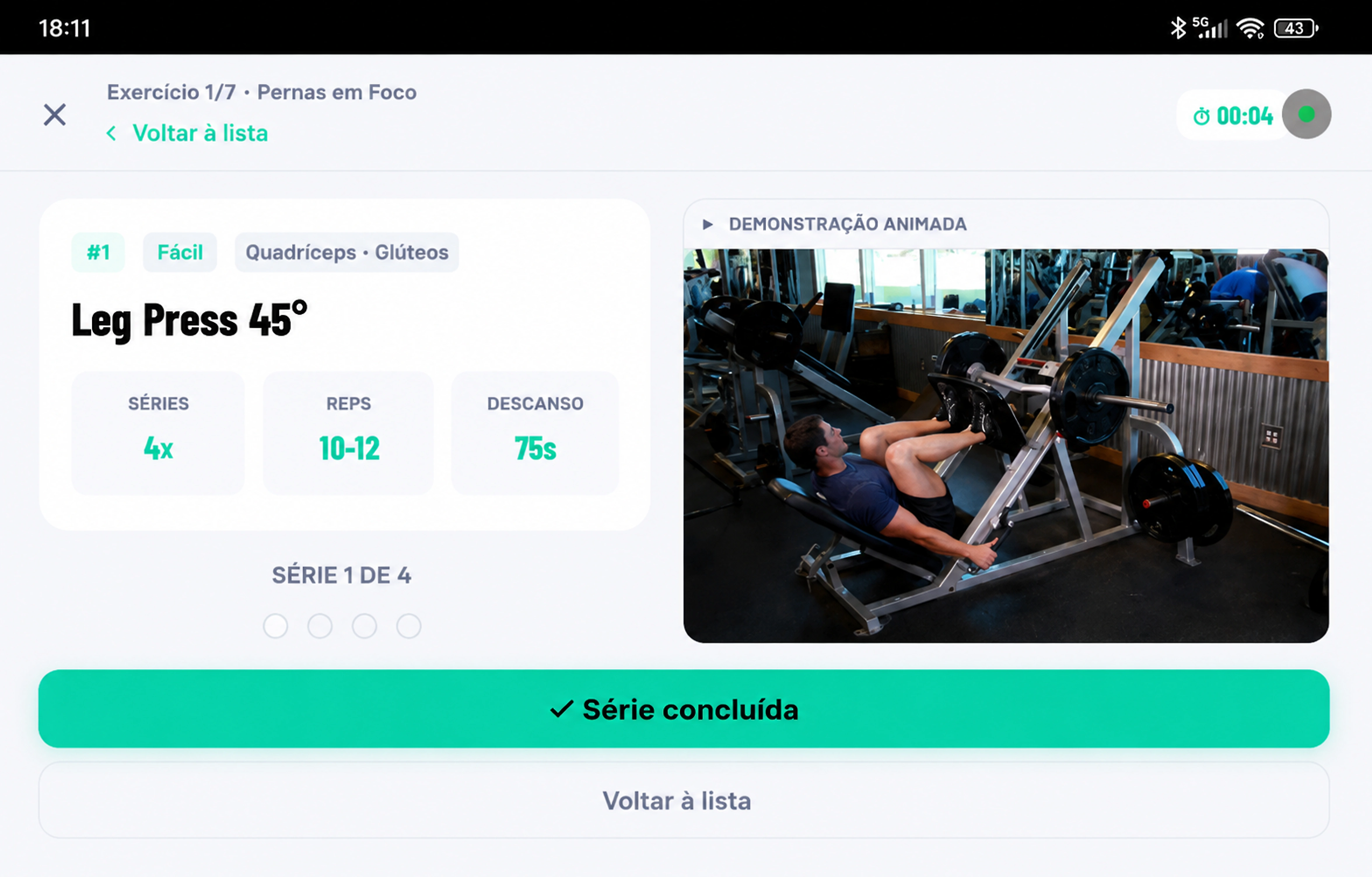 Treinos guiados com gifs explicativos