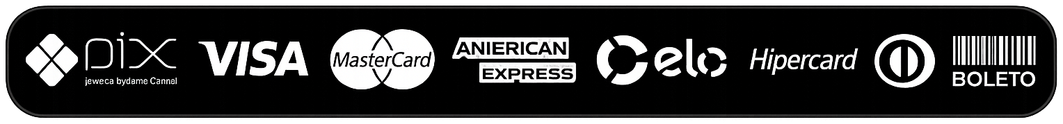 Formas de pagamento aceitas: PIX, Visa, MasterCard, American Express, Elo, Hipercard, Diners, Boleto